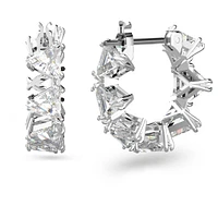 Ortyx hoop earrings, Triangle cut, Small, White, Rhodium plated by SWAROVSKI