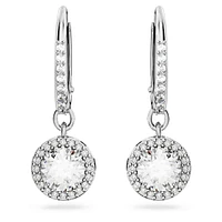 Constella drop earrings, Round cut, Pavé, White, Rhodium plated by SWAROVSKI