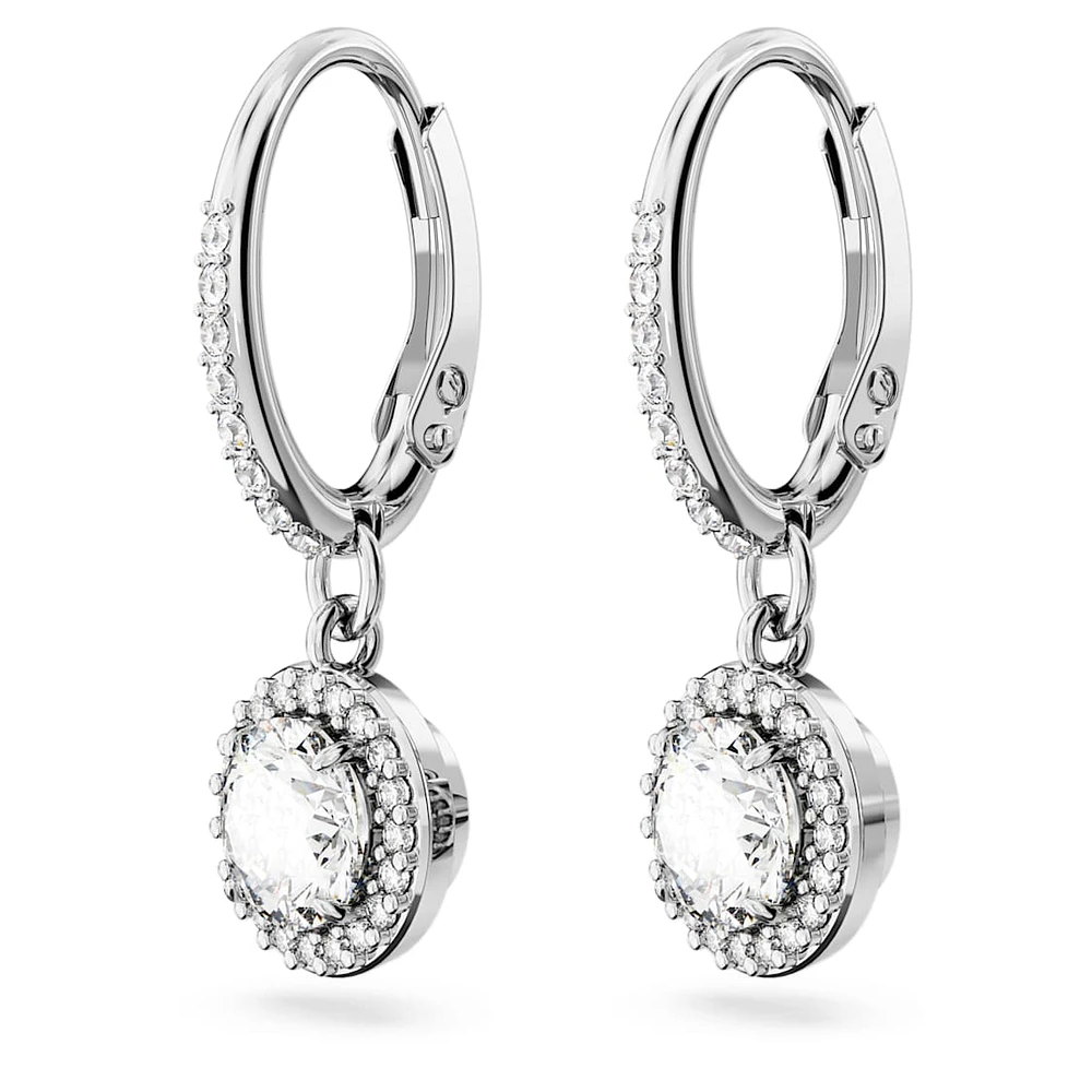 Constella drop earrings, Round cut, Pavé, White, Rhodium plated by SWAROVSKI