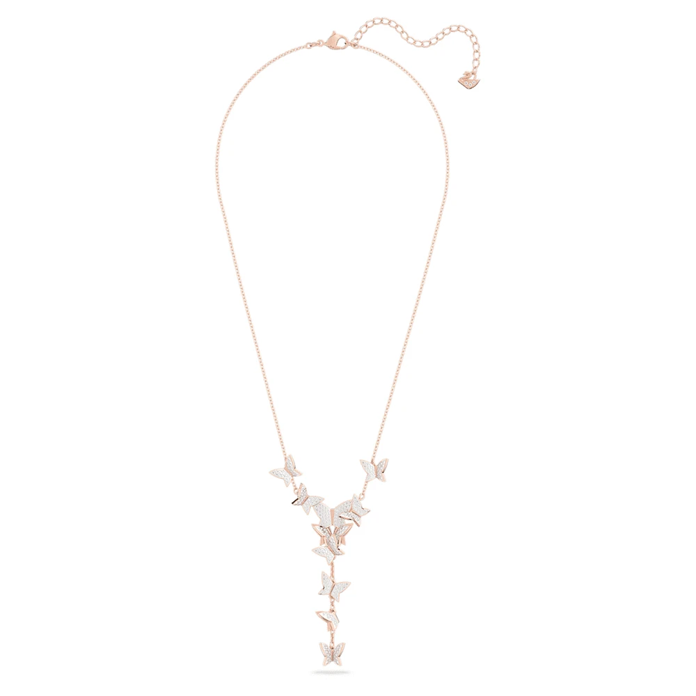 Idyllia Lilia Y necklace, Butterfly, White, Rose gold-tone plated by SWAROVSKI