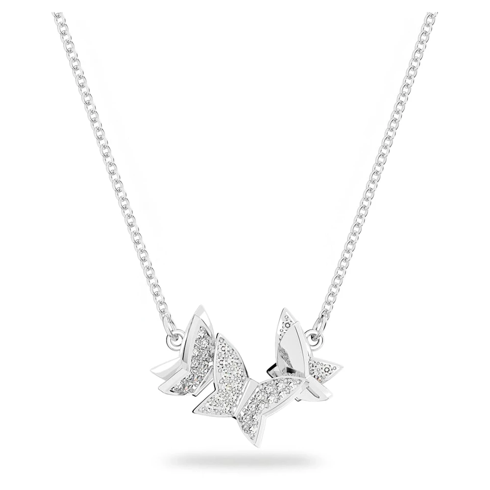 Idyllia Lilia necklace, Butterfly, White, Rhodium plated by SWAROVSKI