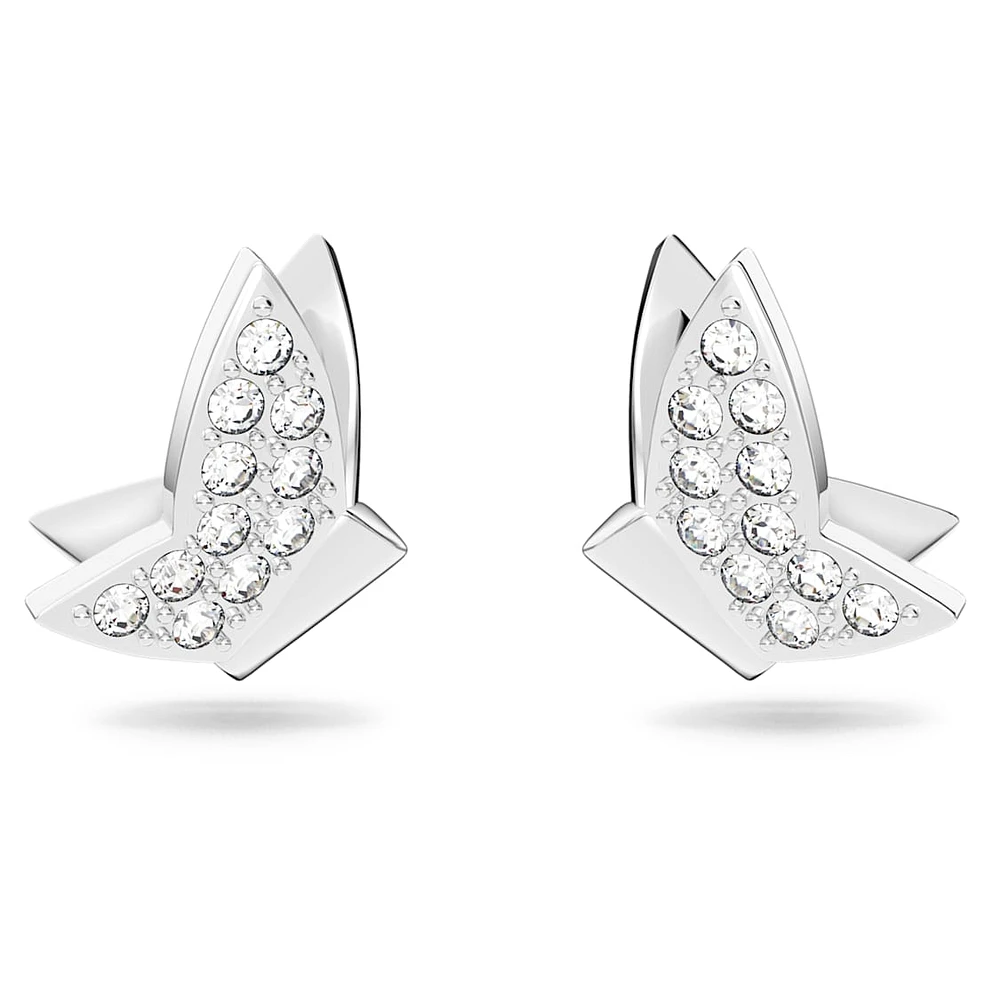 Idyllia Lilia stud earrings, Butterfly, White, Rhodium plated by SWAROVSKI