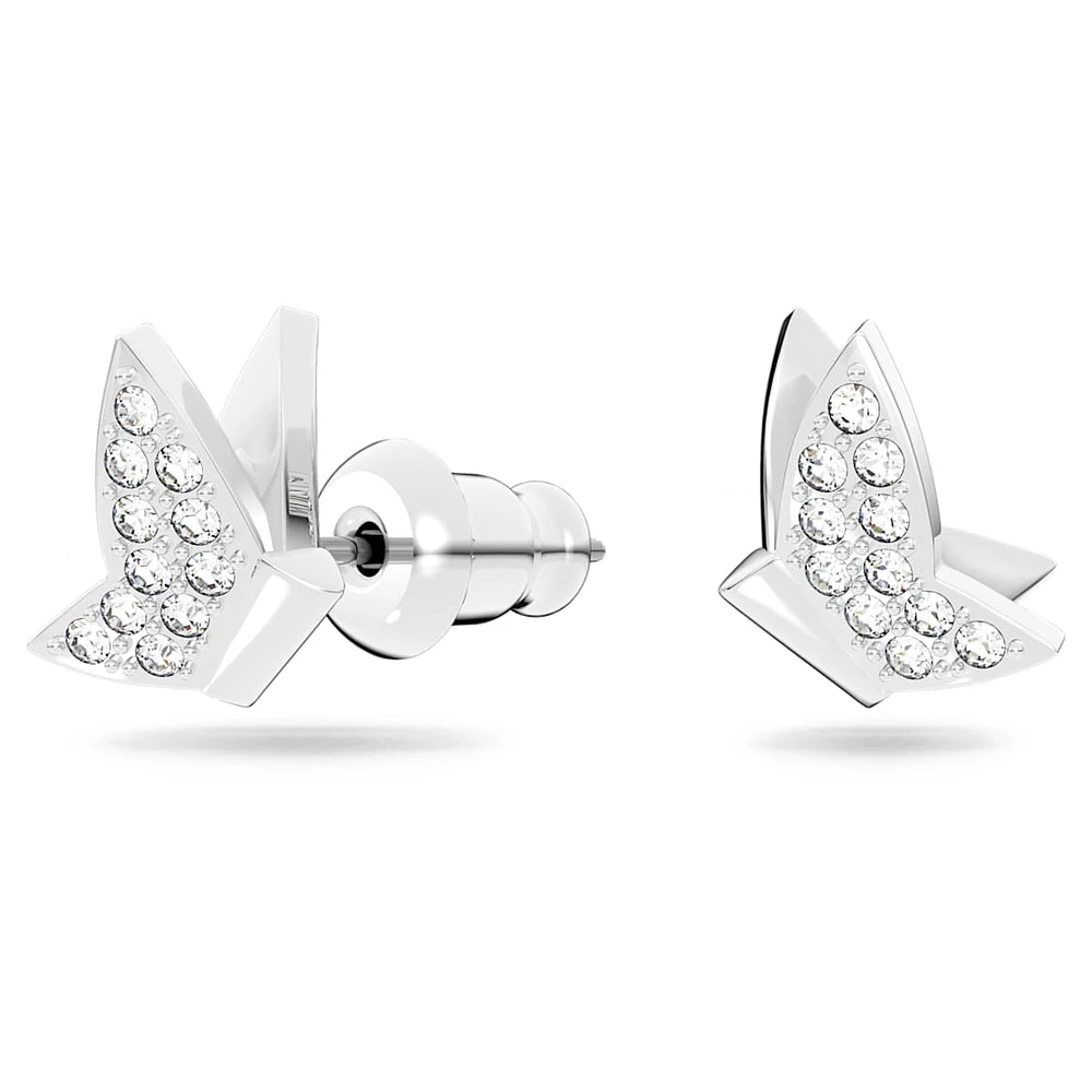 Idyllia Lilia stud earrings, Butterfly, White, Rhodium plated by SWAROVSKI