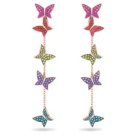 Idyllia Lilia drop earrings, Butterfly, Long, Multicolored, Rose gold-tone plated by SWAROVSKI