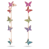 Idyllia Lilia drop earrings, Butterfly, Long, Multicolored, Rose gold-tone plated by SWAROVSKI