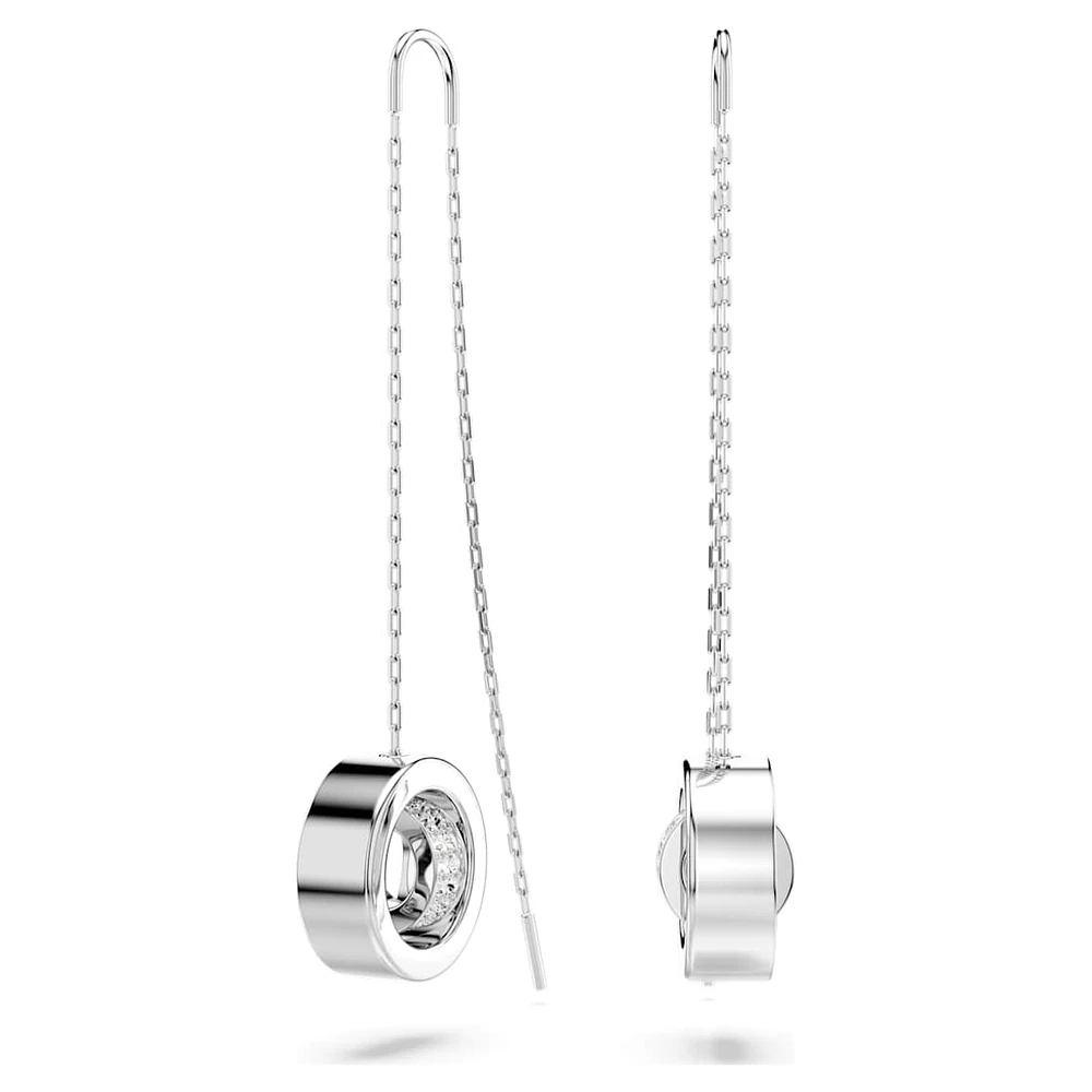 Hollow drop earrings, Long, White, Rhodium plated by SWAROVSKI