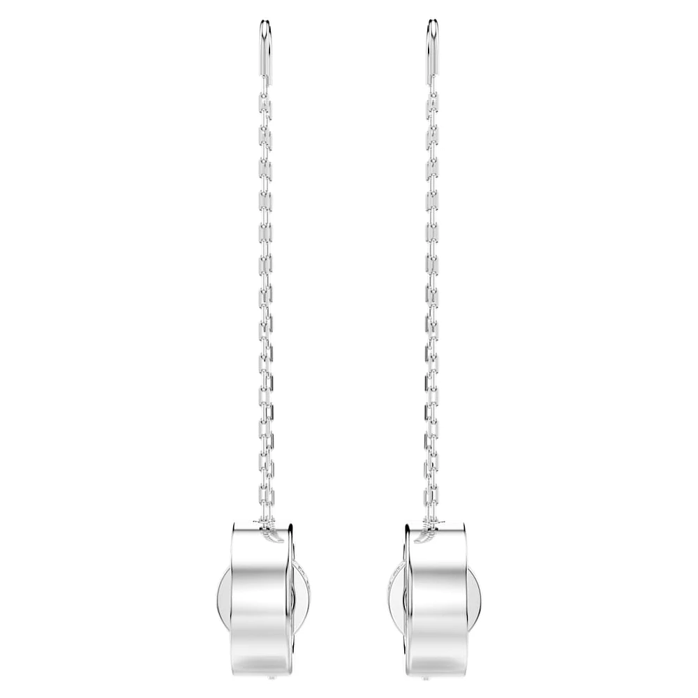 Hollow drop earrings, Long, White, Rhodium plated by SWAROVSKI