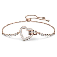 Lovely bracelet, Heart, White, Rose gold-tone plated by SWAROVSKI