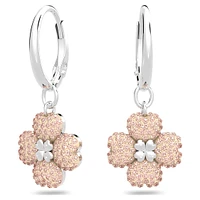 Latisha drop earrings, Flower, Pink, Rhodium plated by SWAROVSKI