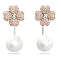 Latisha earring jackets, Flower, Pink, Rhodium plated by SWAROVSKI