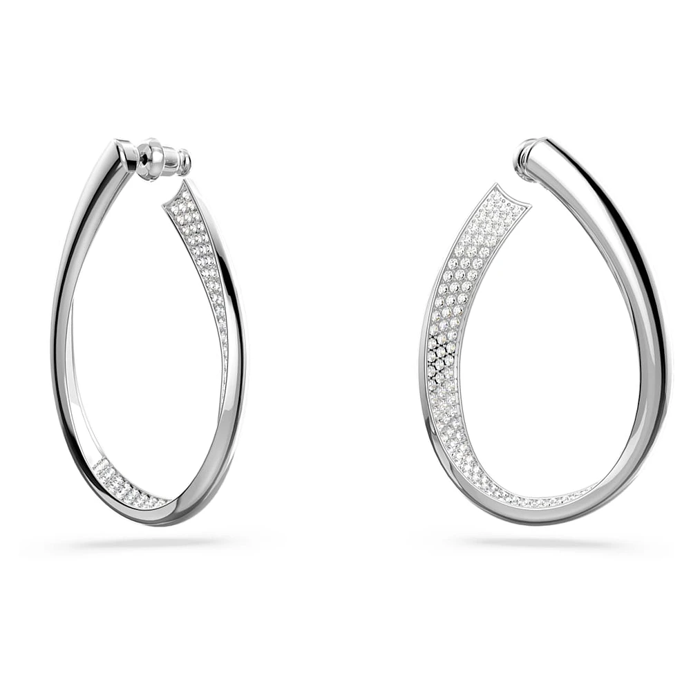 Exist hoop earrings, Medium, White, Rhodium plated by SWAROVSKI