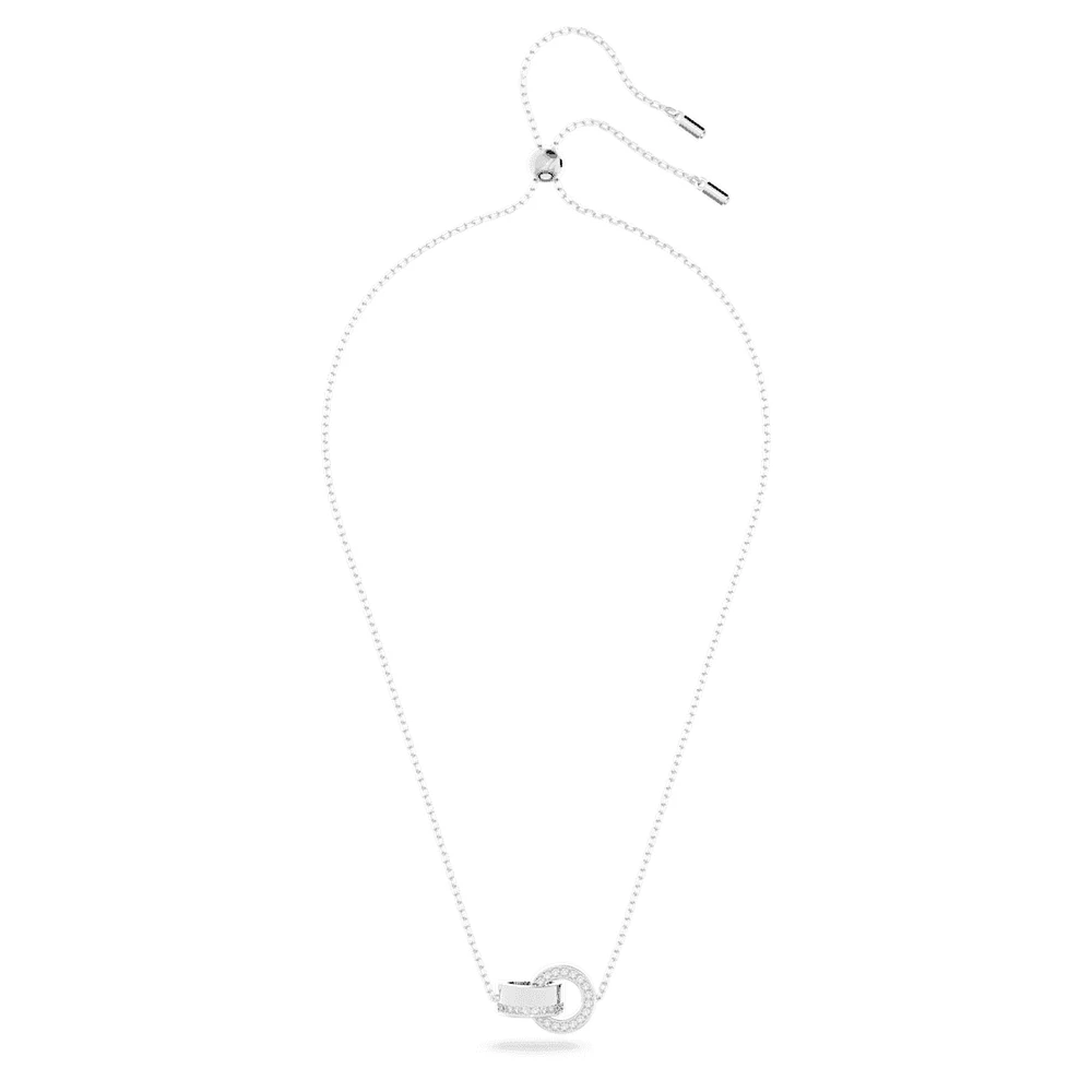 Hollow pendant, Interlocking loop, White, Rhodium plated by SWAROVSKI