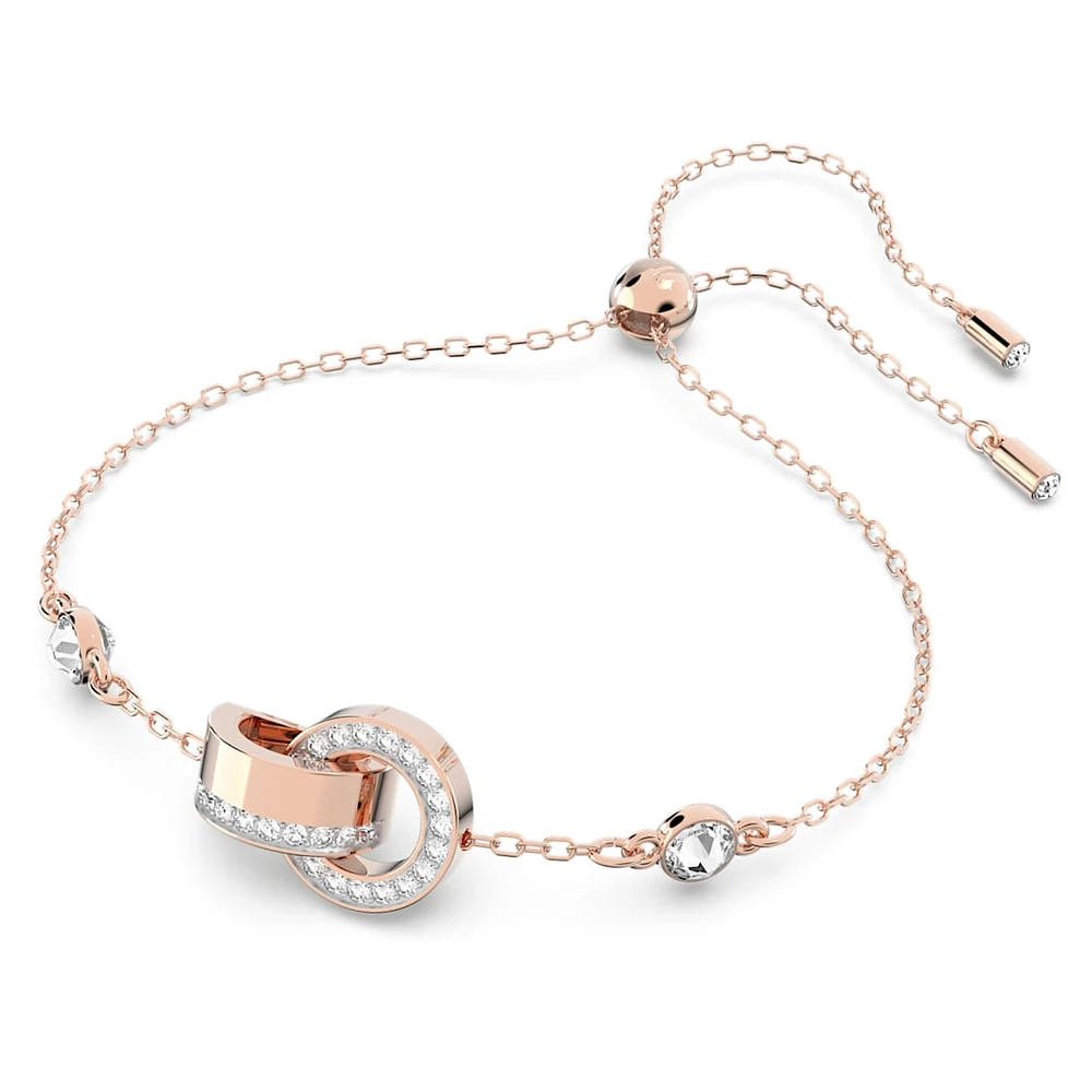 Hollow bracelet, Interlocking loop, White, Rose gold-tone plated by SWAROVSKI