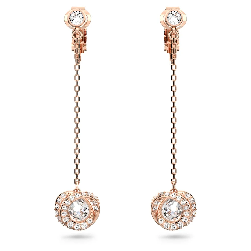 Generation clip earrings, Long, White, Rose gold-tone plated by SWAROVSKI