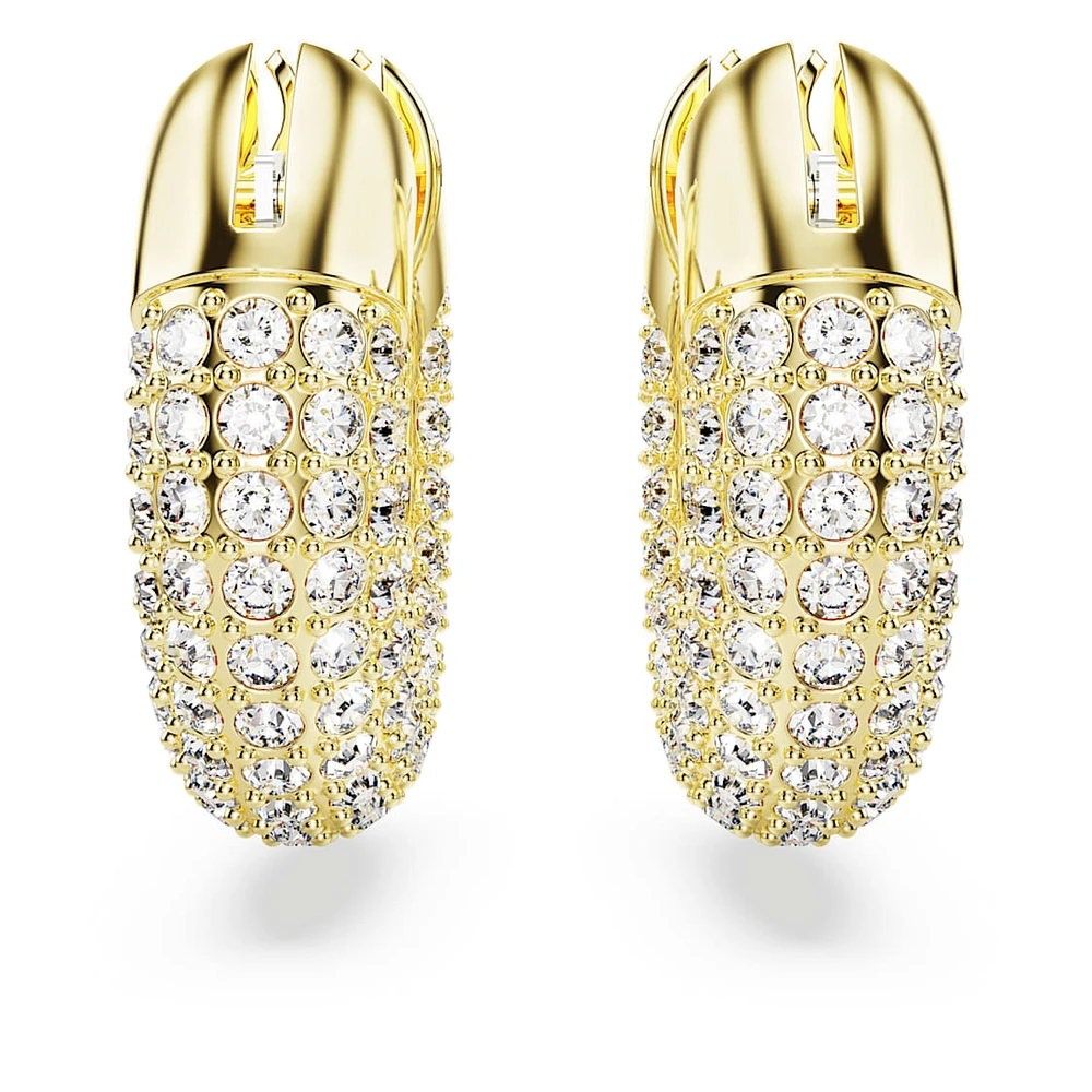 Dextera hoop earrings, Small, White, Gold-tone plated by SWAROVSKI