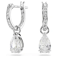 Millenia hoop earrings, Pear cut, White, Rhodium plated by SWAROVSKI