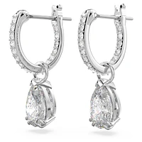 Millenia hoop earrings, Pear cut, White, Rhodium plated by SWAROVSKI