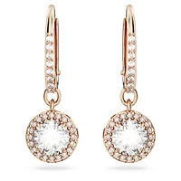 Constella drop earrings, Round cut, Pavé, White, Rose gold-tone plated by SWAROVSKI