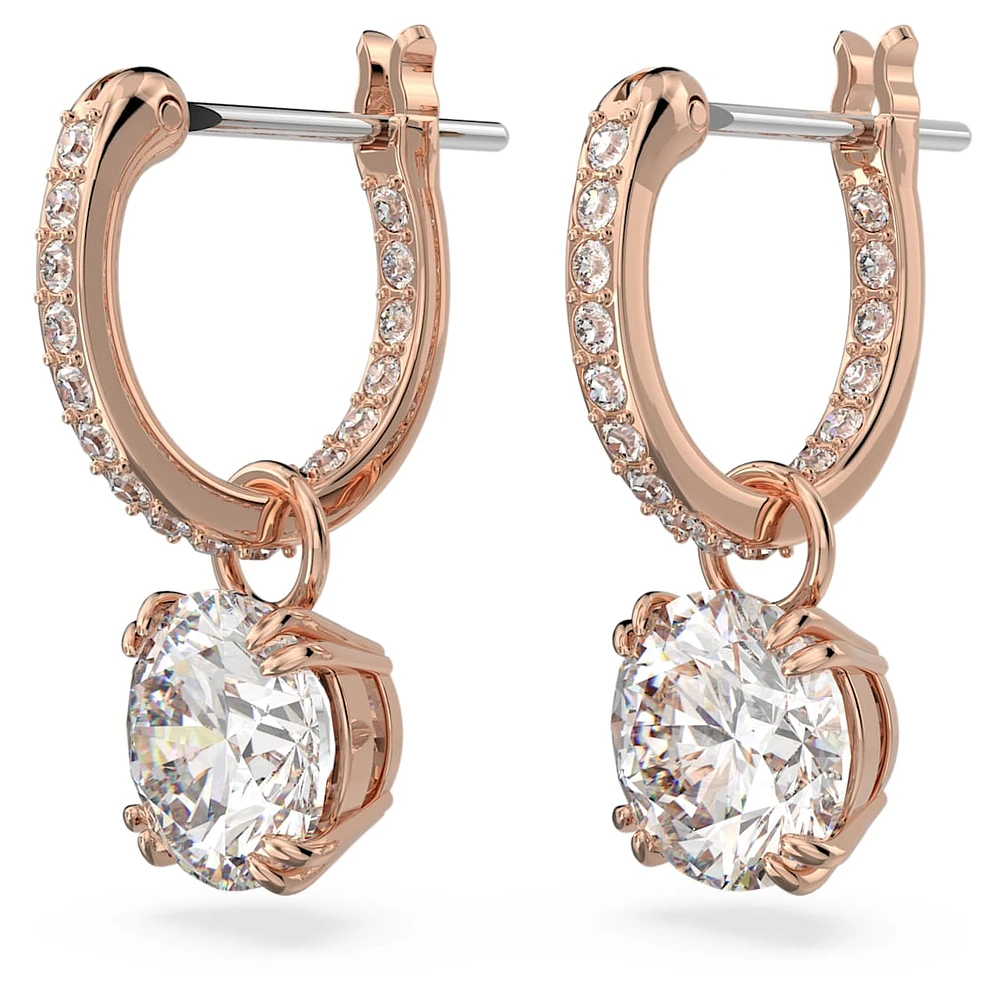 Stilla drop earrings, Round cut, White, Rose gold-tone plated by SWAROVSKI