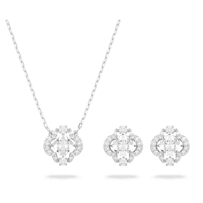 Swarovski Sparkling Dance set, Mixed cuts, Clover, White, Rhodium plated by SWAROVSKI