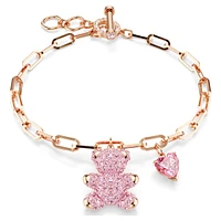 Teddy bracelet, Bear, Pink, Rose gold-tone plated by SWAROVSKI
