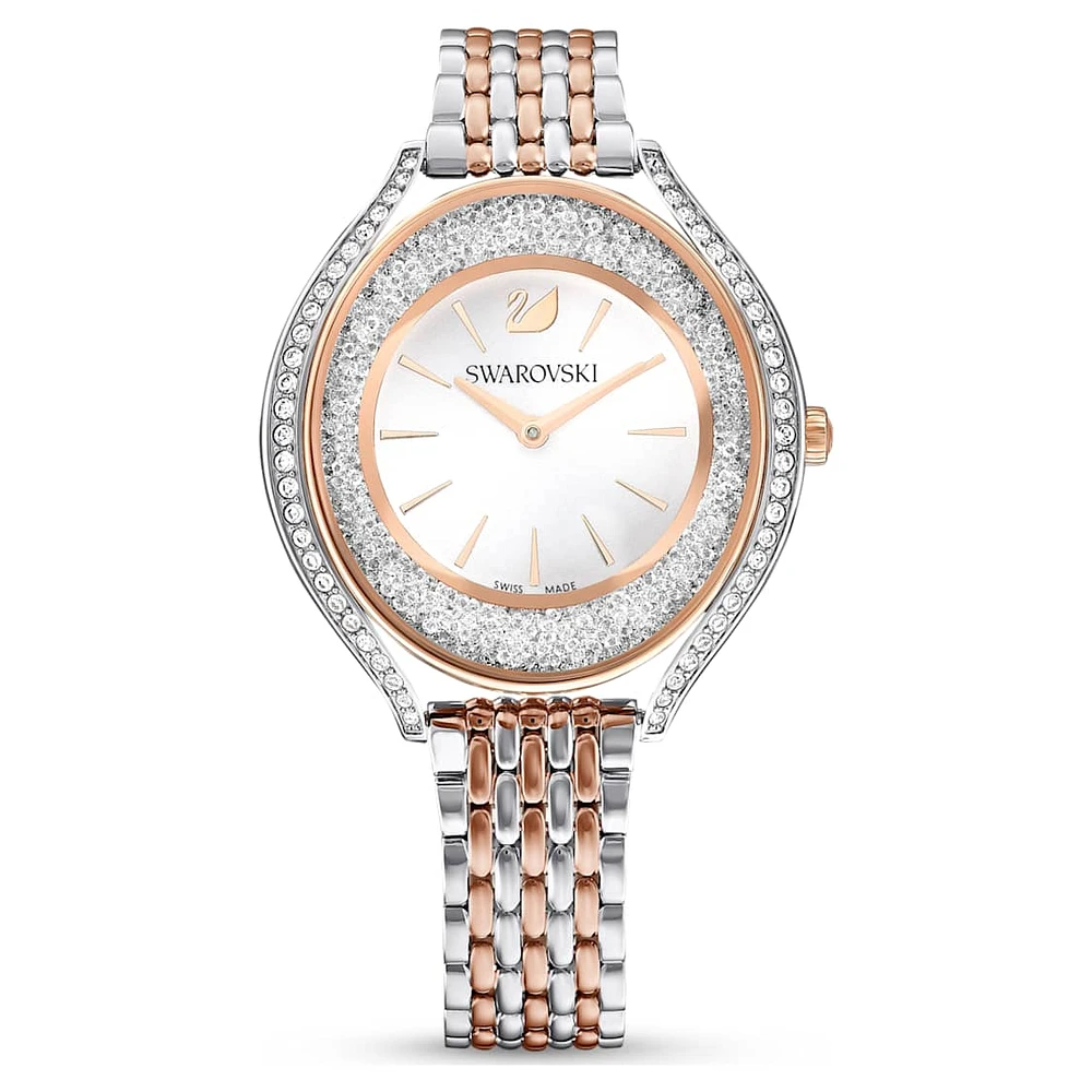 Crystalline aura watch, Swiss Made, Metal bracelet, Rose gold tone, Mixed metal finish by SWAROVSKI