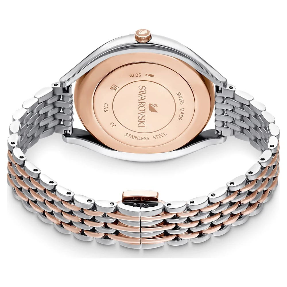Crystalline aura watch, Swiss Made, Metal bracelet, Rose gold tone, Mixed metal finish by SWAROVSKI