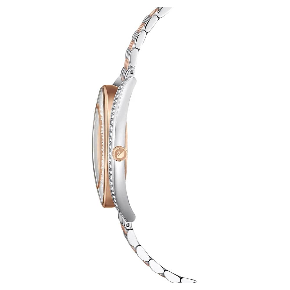 Crystalline aura watch, Swiss Made, Metal bracelet, Rose gold tone, Mixed metal finish by SWAROVSKI