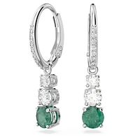 Stilla Attract drop earrings, Round cut, Green, Rhodium plated by SWAROVSKI