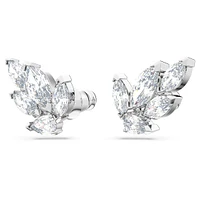 Louison stud earrings, Leaf, White, Rhodium plated by SWAROVSKI