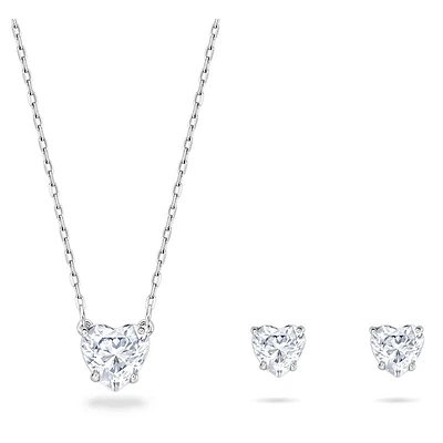 Attract set, Heart, White, Rhodium plated by SWAROVSKI