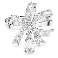 Volta cocktail ring, Bow, White, Rhodium plated by SWAROVSKI
