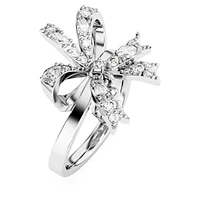 Volta cocktail ring, Bow, White, Rhodium plated by SWAROVSKI