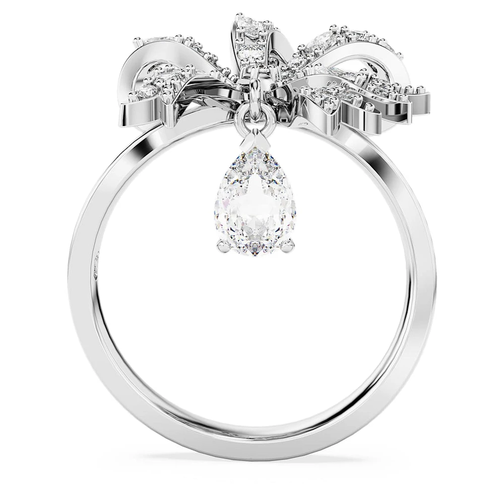 Volta cocktail ring, Bow, White, Rhodium plated by SWAROVSKI