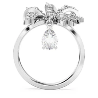 Volta cocktail ring, Bow, White, Rhodium plated by SWAROVSKI