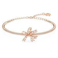 Volta bangle, Bow, White, Rose gold-tone plated by SWAROVSKI