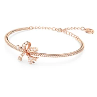 Volta bangle, Bow, White, Rose gold-tone plated by SWAROVSKI