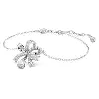 Volta bracelet, Bow, White, Rhodium plated by SWAROVSKI