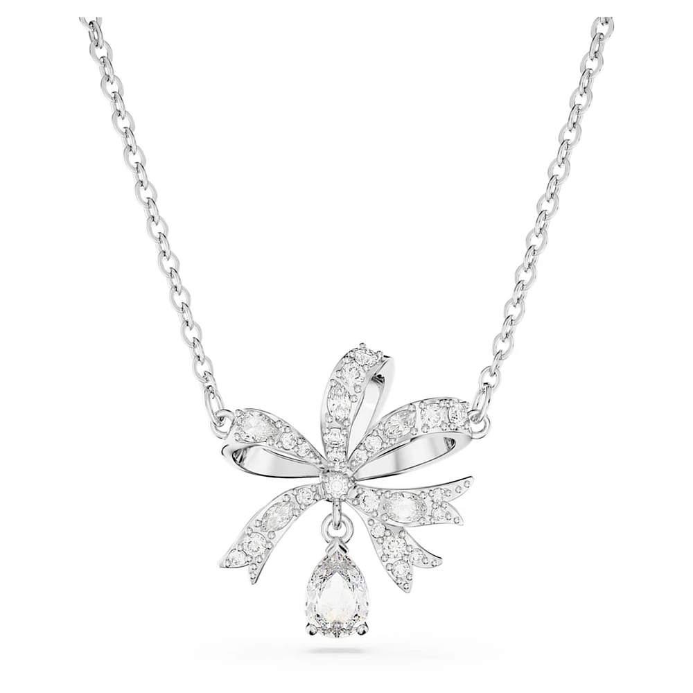 Volta necklace, Bow, Small, White, Rhodium plated by SWAROVSKI