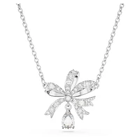 Volta necklace, Bow, Small, White, Rhodium plated by SWAROVSKI