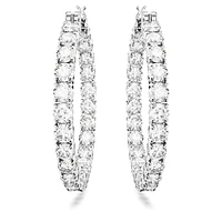 Matrix hoop earrings, Round cut, White, Rhodium plated by SWAROVSKI