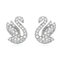 Swarovski Iconic Swan stud earrings, Swan, White, Rhodium plated by SWAROVSKI