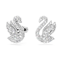 Swarovski Iconic Swan stud earrings, Swan, White, Rhodium plated by SWAROVSKI