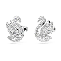 Swarovski Iconic Swan stud earrings, Swan, White, Rhodium plated by SWAROVSKI