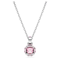 Birthstone pendant, Square cut, October, Pink, Rhodium plated by SWAROVSKI