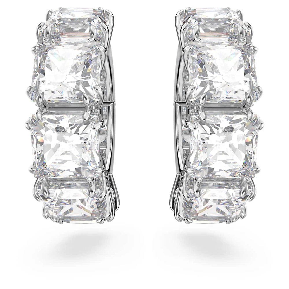 Millenia clip earrings, Square cut, White, Rhodium plated by SWAROVSKI