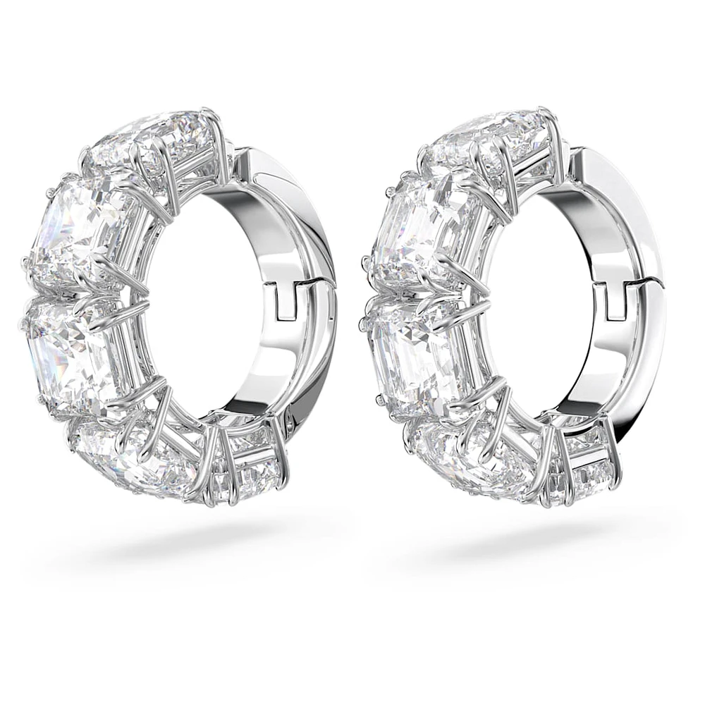 Millenia clip earrings, Square cut, White, Rhodium plated by SWAROVSKI