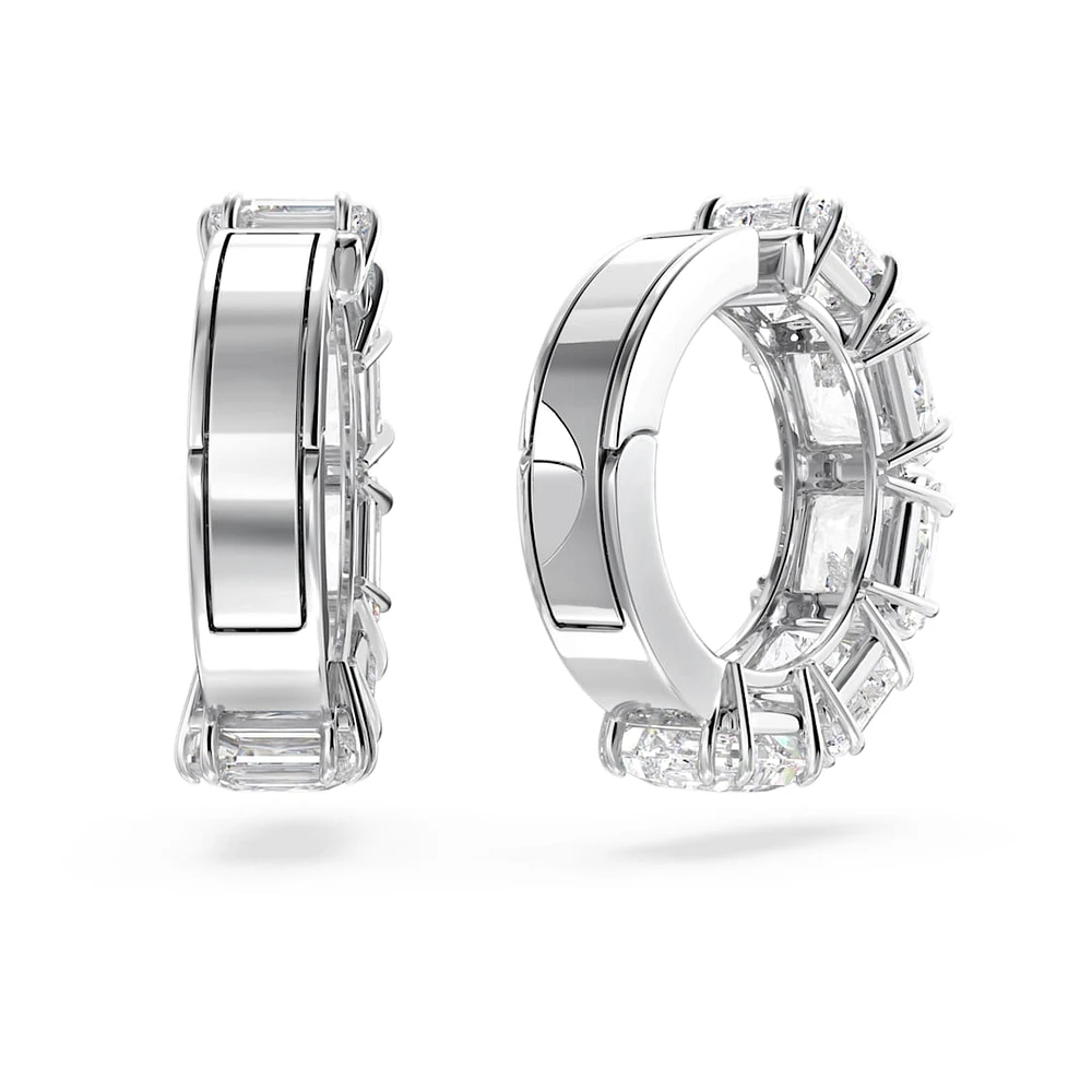 Millenia clip earrings, Square cut, White, Rhodium plated by SWAROVSKI