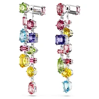 Gema drop earrings, Asymmetrical design, Mixed cuts, Long, Multicoloured, Rhodium plated by SWAROVSKI