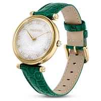 Crystalline wonder watch, Swiss Made, Leather strap, Green, Gold-tone finish by SWAROVSKI
